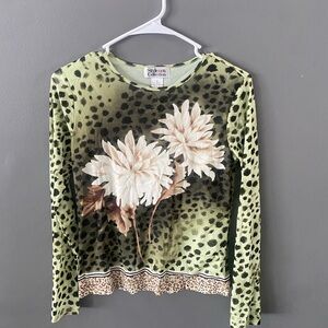 Style & Co. Green Floral Long Sleeve Top